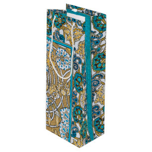 Sac Cadeau Pour Bouteille papier peint bleu art nouveau cyclamen