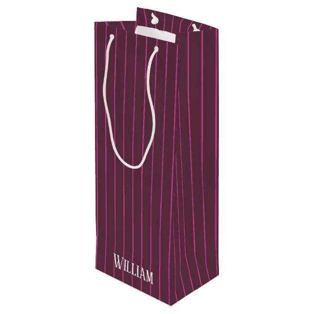 Sac Cadeau Pour Bouteille Papilles à rayures bordeaux personnalisées (Dos Angle)