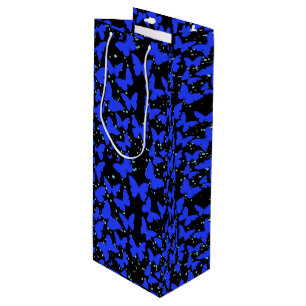 Sac Cadeau Pour Bouteille Papillons bleus Motif C01.b Black BG