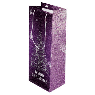 Sac Cadeau Pour Bouteille Parties scintillant d'arbre de Noël et flocons de