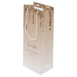 Sac Cadeau Pour Bouteille Parties scintillant Drip 21st Birthday Gold