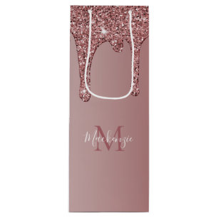 Sac Cadeau Pour Bouteille Parties scintillant Rose de luxe étincelante  Mono