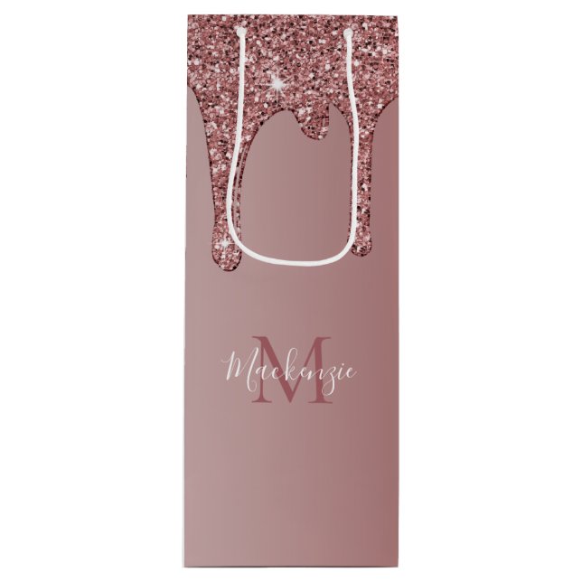 Sac Cadeau Pour Bouteille Parties scintillant Rose de luxe étincelante  Mono (Devant)