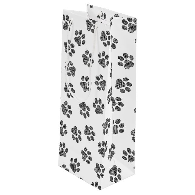 Sac Cadeau Pour Bouteille Patrouilles de Doodle, Paws de Chien, Paws Noirs (Dos Angle)