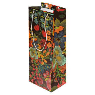 Sac Cadeau Pour Bouteille Peinture acrylique boho design floral