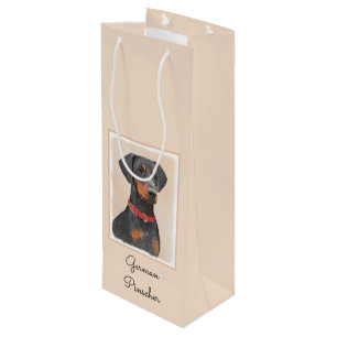 Sac Cadeau Pour Bouteille Peinture de Pinscher Allemand Art Animal Original