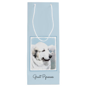 Sac Cadeau Pour Bouteille Peinture des Pyrénées - Art original du chien