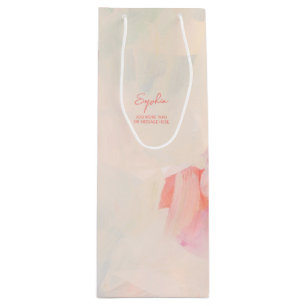 Sac Cadeau Pour Bouteille Peinture rose et corail Abstraite peinture texte p