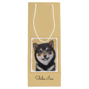 Sac Cadeau Pour Bouteille Peinture Shiba Inu (Noir et Tan) - Art Chien