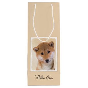 Sac Cadeau Pour Bouteille Peinture Shiba Inu (Rouge) - Art Chien original