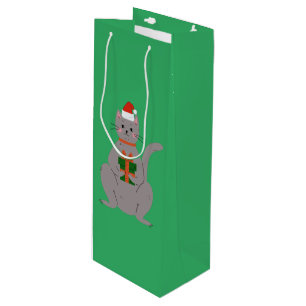 Sac Cadeau Pour Bouteille Père Noël Cat