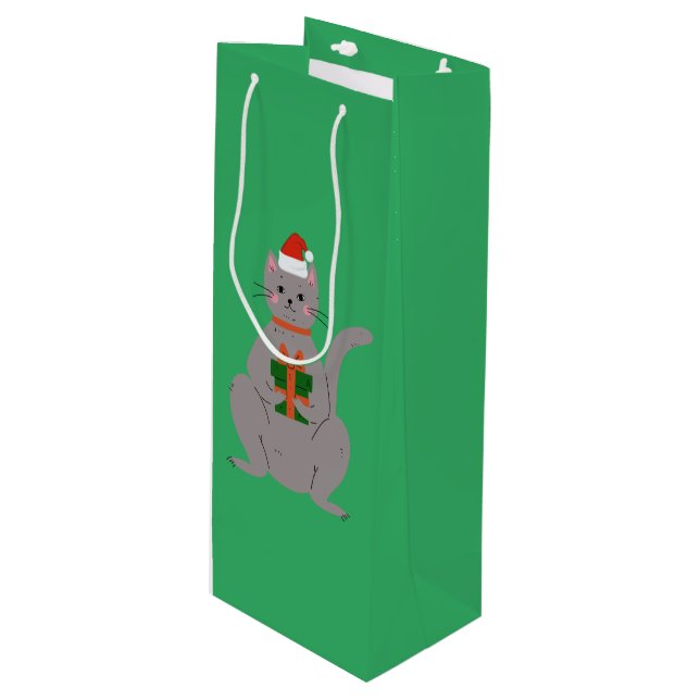 Sac Cadeau Pour Bouteille Père Noël Cat (Devant Angle)