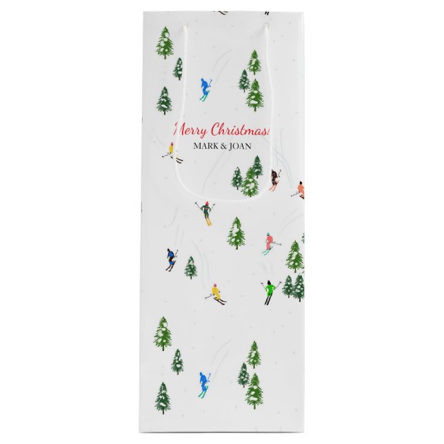 Sac Cadeau Pour Bouteille Personalized Custom text | Ski Holiday Skiers (Devant)