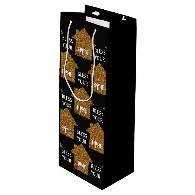 Sac Cadeau Pour Bouteille Personnalisé Bénédictions à votre maison Client ag (Devant Angle)
