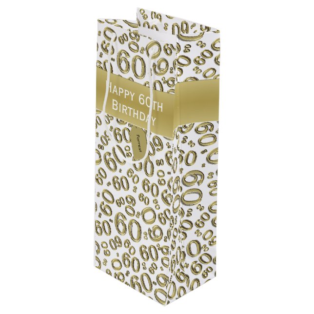 Sac Cadeau Pour Bouteille Personnalisez:  Joyeux 60e anniversaire Gold/White (Devant Angle)