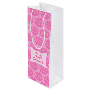 Sac Cadeau Pour Bouteille Pink Damask Baby C'est un nom de fille Personnalis