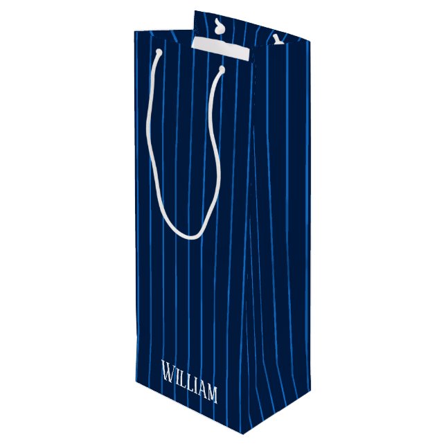 Sac Cadeau Pour Bouteille Pinstripes bleu marine personnalisées (Dos Angle)