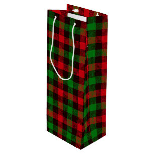 Sac Cadeau Pour Bouteille Plaid vert et rouge