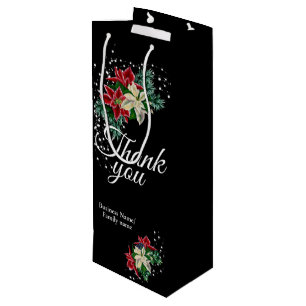 Sac Cadeau Pour Bouteille Poinsettia Floral Noir de Remerciement Reconnaissa