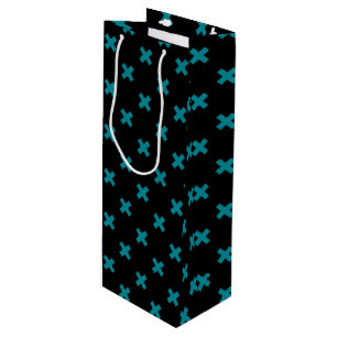 Sac Cadeau Pour Bouteille points de croix turquoises sur noir