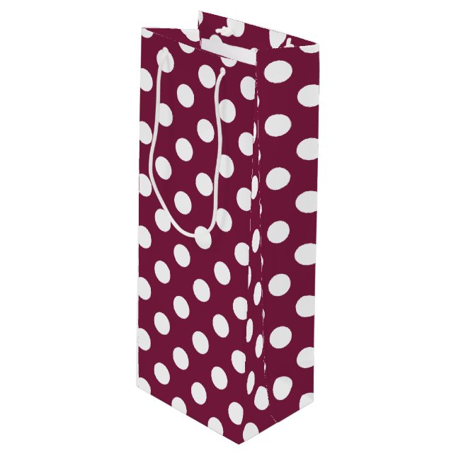 Sac Cadeau Pour Bouteille Pois blancs en Bourgogne (Devant Angle)
