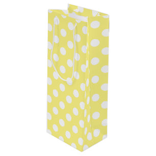Sac Cadeau Pour Bouteille Pois blancs sur jaune citron
