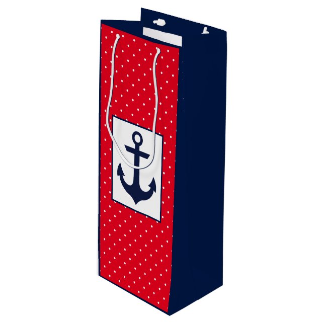 Sac Cadeau Pour Bouteille Pois nautiques | Rouge (Devant Angle)