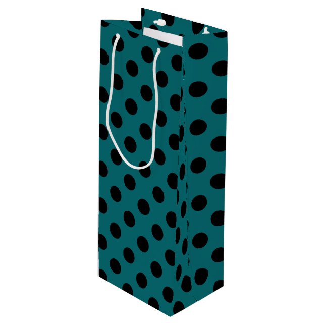 Sac Cadeau Pour Bouteille Pois noirs en turquoise (Devant Angle)