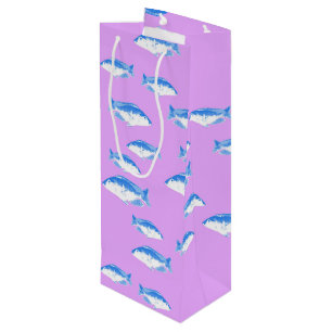 Sac Cadeau Pour Bouteille Poisson bleu sur lilas
