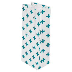 Sac Cadeau Pour Bouteille Polka turquoise croise sur blanc