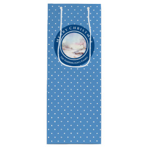 Sac Cadeau Pour Bouteille Pont neige aquarelle Paysage Noël