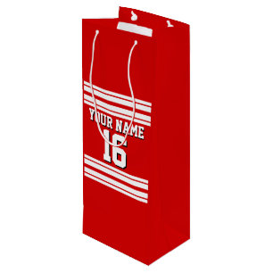 Sac Cadeau Pour Bouteille Preppy Sporty Red avec White Stripes Team Jersey