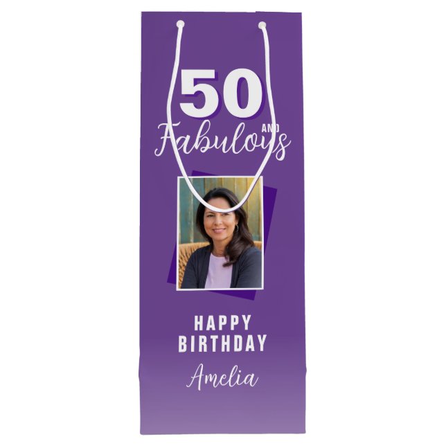 Sac Cadeau Pour Bouteille Purple 50 et fabuleux 50e anniversaire Photo (Dos)