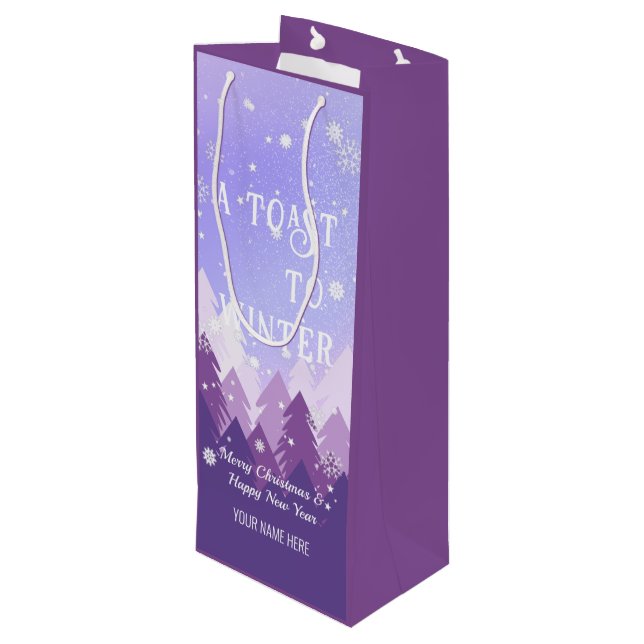 Sac Cadeau Pour Bouteille Purple Blanche Neige Paisible Forêt Noël (Dos Angle)