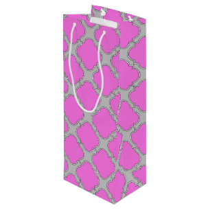 Sac Cadeau Pour Bouteille Quatrefoil rose et gris