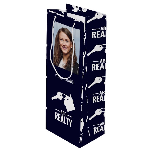 Sac Cadeau Pour Bouteille Realtor Photo Marine Logo (Devant Angle)