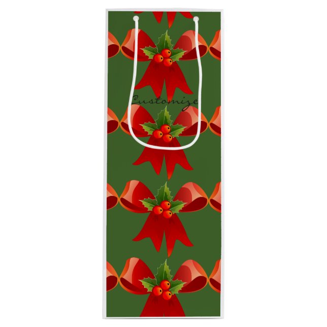 Sac Cadeau Pour Bouteille Red Ribbon Bow Holly Thunder_Cove Green (Devant)