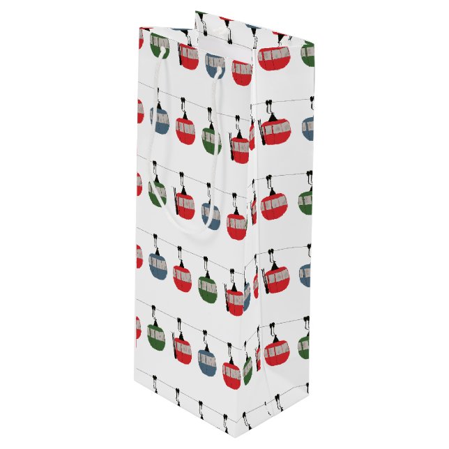 Sac Cadeau Pour Bouteille Retro Ski Lift Illustration Skier (Devant Angle)