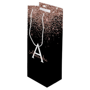Sac Cadeau Pour Bouteille Rose Gold - Blush Pink Parties scintillant Monogra