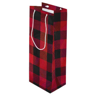Sac Cadeau Pour Bouteille Rouge et noir À damiers plaid