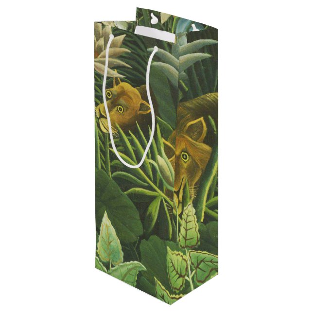 Sac Cadeau Pour Bouteille Rousseau Tropical Jungle Lion Peinture (Dos Angle)