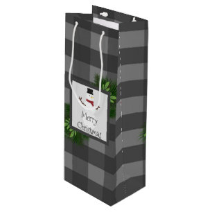 Sac Cadeau Pour Bouteille Sac-cadeau Snowman Gris Buffalo Plaid Wine