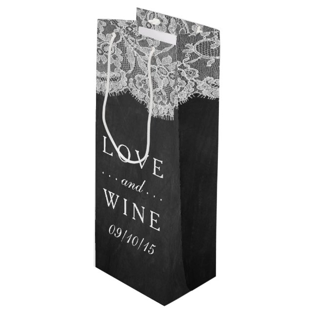 Sac Cadeau Pour Bouteille Sacs-cadeaux Chalkboard & Lace Collection Mariage (Devant Angle)