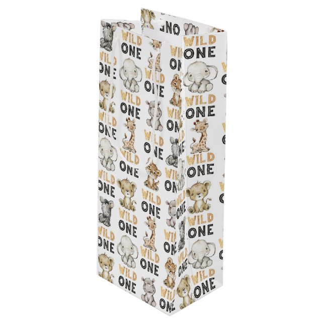Sac Cadeau Pour Bouteille Safari Wild One Birthday Party (Devant Angle)