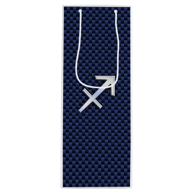 Sac Cadeau Pour Bouteille Sagittarius Zodiac Sign on Blue Carbon Fibre Print (Devant)