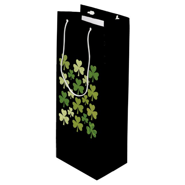 Sac Cadeau Pour Bouteille Saint Patrick's Day Heart Lucky Clover Shamrock (Devant Angle)