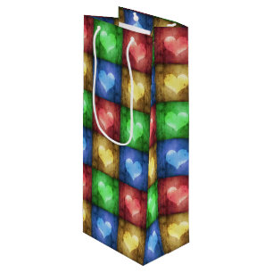 Sac Cadeau Pour Bouteille Saint Valentin coloré Coeurs rustiques