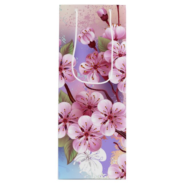 Sac Cadeau Pour Bouteille Sakura rose sur la peinture Arrière - plan (Devant)
