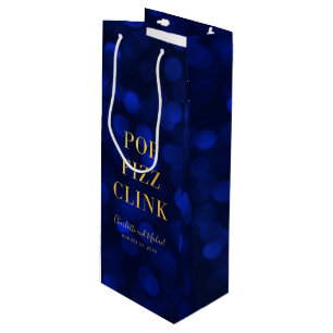 Sac Cadeau Pour Bouteille Sapphire Blue Bokeh Faux Gold Pop Fizz Clink