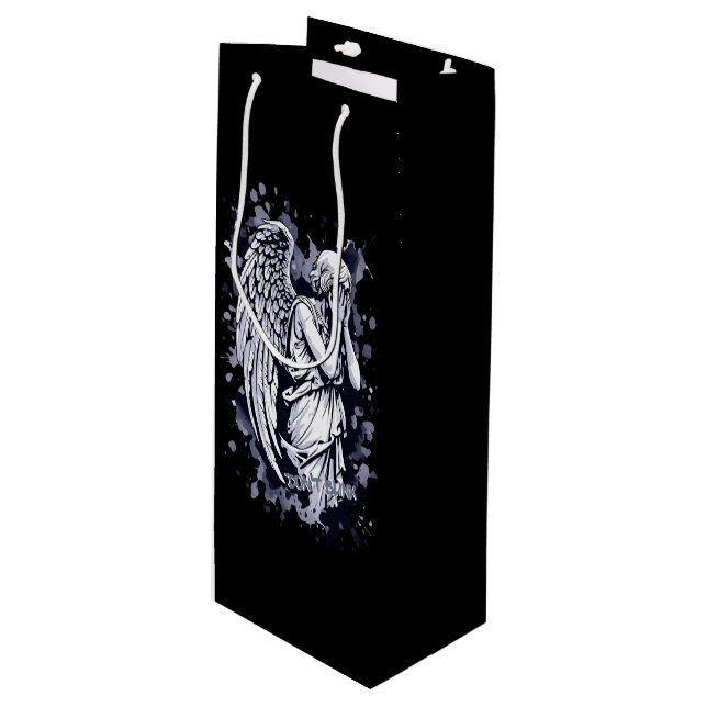 Sac Cadeau Pour Bouteille Sculpture d'un ange larmant - avec des éclaboussur (Devant Angle)